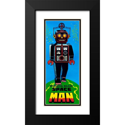 Mechanical Walking Space Man Black Modern Wood Framed Art Print with Double Matting by Retrobot