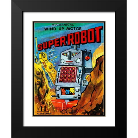 Super Robot Black Modern Wood Framed Art Print with Double Matting by Retrobot