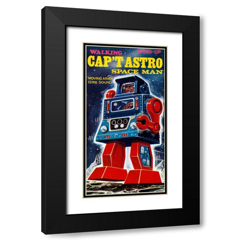 Cap t Astro Space Man Black Modern Wood Framed Art Print with Double Matting by Retrobot