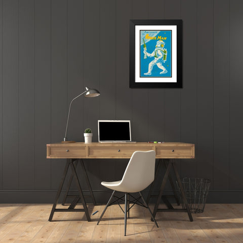 Mechanical Space Man Black Modern Wood Framed Art Print with Double Matting by Retrobot