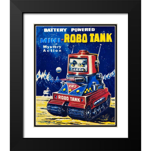Mini-Robo Tank Black Modern Wood Framed Art Print with Double Matting by Retrobot