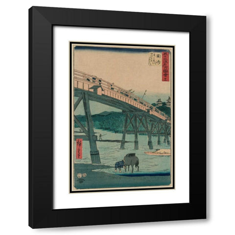 Okazaki Black Modern Wood Framed Art Print with Double Matting by Hiroshige, Ando