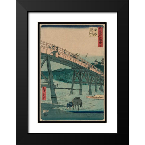 Okazaki Black Modern Wood Framed Art Print with Double Matting by Hiroshige, Ando