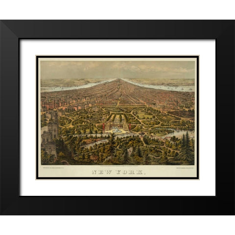 Birds-eye view of Manhattan, New York Black Modern Wood Framed Art Print with Double Matting by Unknown