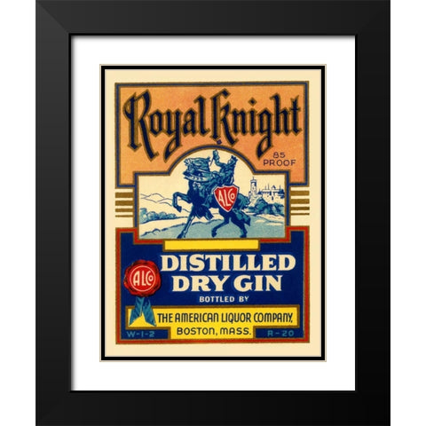 Royal Knight Distilled Dry Gin Black Modern Wood Framed Art Print with Double Matting by Vintage Booze Labels