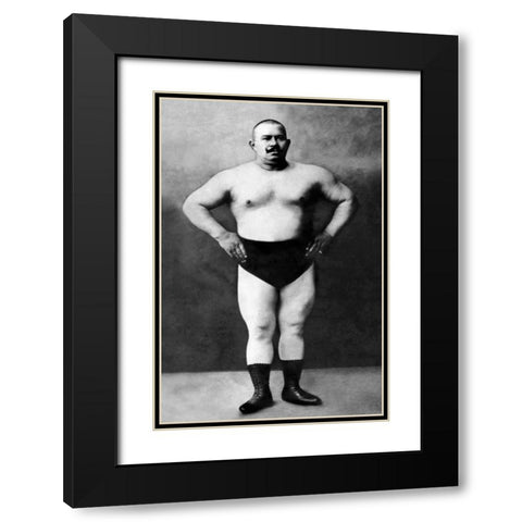 Bodybuilder in Hands on Hips Pose Black Modern Wood Framed Art Print with Double Matting by Vintage Muscle Men