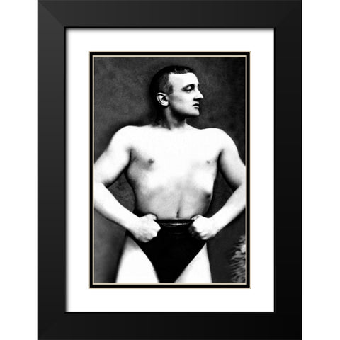 Bodybuilder with Thumbs Tucked in Belt Black Modern Wood Framed Art Print with Double Matting by Vintage Muscle Men