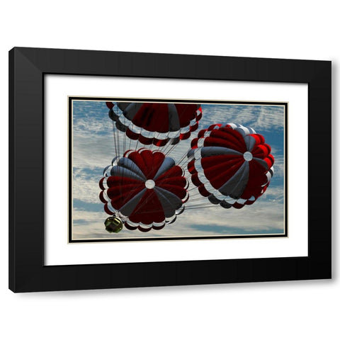 Orion descending by parachute on re-entry to Earth, Project Constellation Black Modern Wood Framed Art Print with Double Matting by NASA