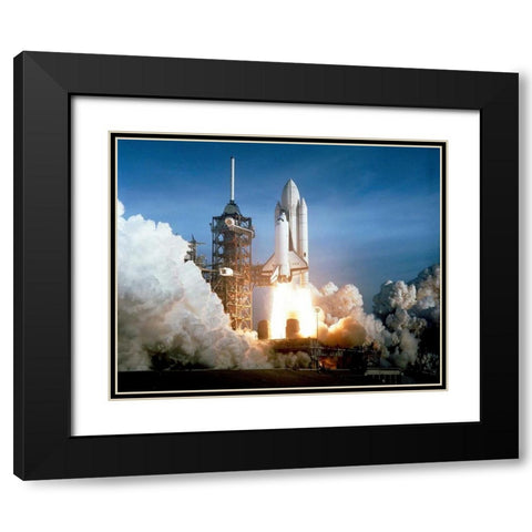 Launch of the First Flight of Space Shuttle Columbia, 1981 Black Modern Wood Framed Art Print with Double Matting by NASA