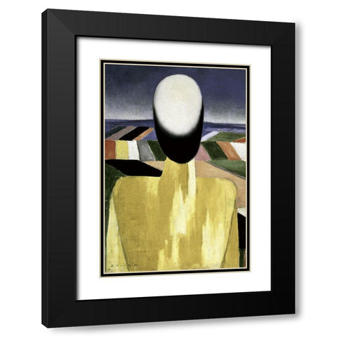 Two Farmers (left) Black Modern Wood Framed Art Print with Double Matting by Malevich, Kazimir