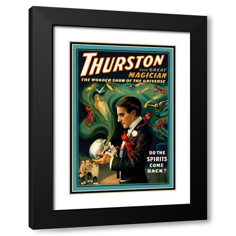 Magicians: Thurston the Great Magician: Do the Spirits Come Back? Black Modern Wood Framed Art Print with Double Matting by Strobridge