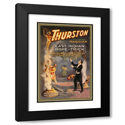 Magicians: East Indian Rope Trick: Thurston the Famous Magician Black Modern Wood Framed Art Print with Double Matting by Strobridge