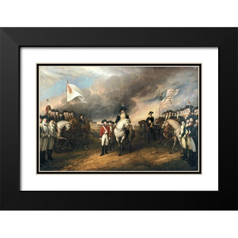 Surrender of Lord Cornwallis Black Modern Wood Framed Art Print with Double Matting by Trumbull, John