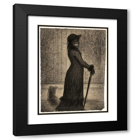 Une elegante - Woman Strolling Black Modern Wood Framed Art Print with Double Matting by Seurat, Georges