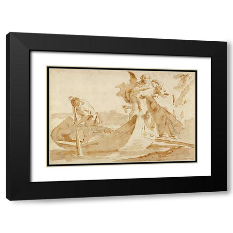 Flight into Egypt (recto); Various Studies (verso) Black Modern Wood Framed Art Print with Double Matting by Tiepolo, Giovanni Battista