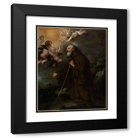 The Vision of Saint Francis of Paola Black Modern Wood Framed Art Print with Double Matting by Murillo, Bartolome Esteban