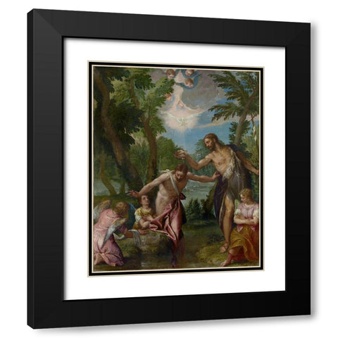 The Baptism of Christ Black Modern Wood Framed Art Print with Double Matting by Veronese, Paolo