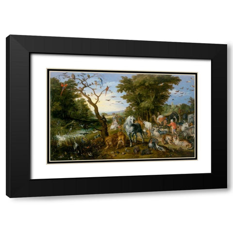 The Entry of the Animals into Noahs Ark Black Modern Wood Framed Art Print with Double Matting by Jan Brueghel the Elder