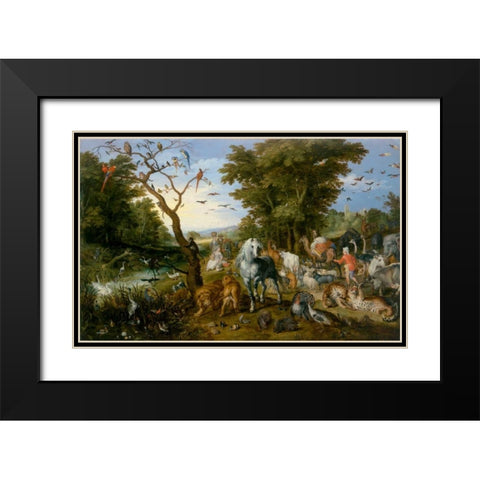 The Entry of the Animals into Noahs Ark Black Modern Wood Framed Art Print with Double Matting by Jan Brueghel the Elder