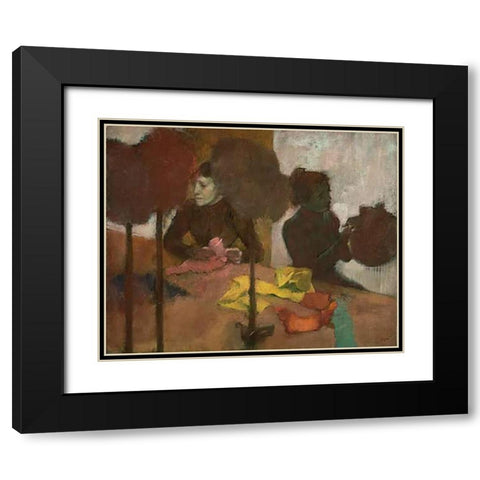 The Milliners Black Modern Wood Framed Art Print with Double Matting by Degas, Edgar