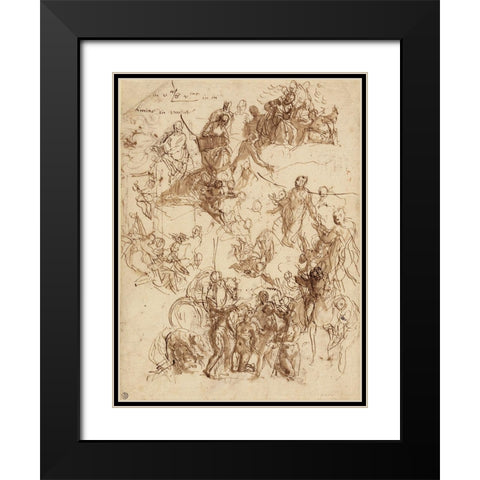 Sheet of Studies for The Martyrdom of Saint George Black Modern Wood Framed Art Print with Double Matting by Veronese, Paolo