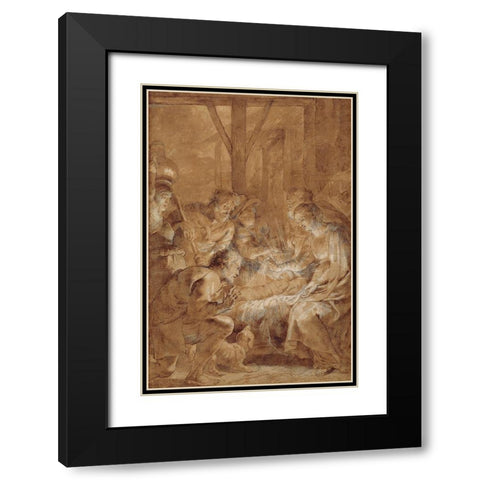 The Adoration of the Shepherds Black Modern Wood Framed Art Print with Double Matting by Rubens, Peter Paul