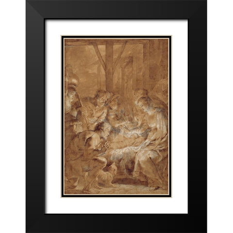 The Adoration of the Shepherds Black Modern Wood Framed Art Print with Double Matting by Rubens, Peter Paul