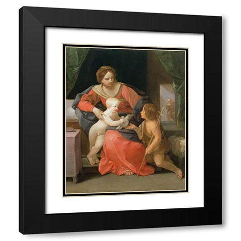 Virgin and Child with Saint John the Baptist Black Modern Wood Framed Art Print with Double Matting by Reni, Guido