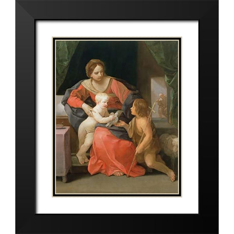 Virgin and Child with Saint John the Baptist Black Modern Wood Framed Art Print with Double Matting by Reni, Guido