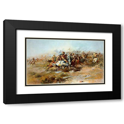 The Custer Fight, 1903 Black Modern Wood Framed Art Print with Double Matting by Russell, Charles
