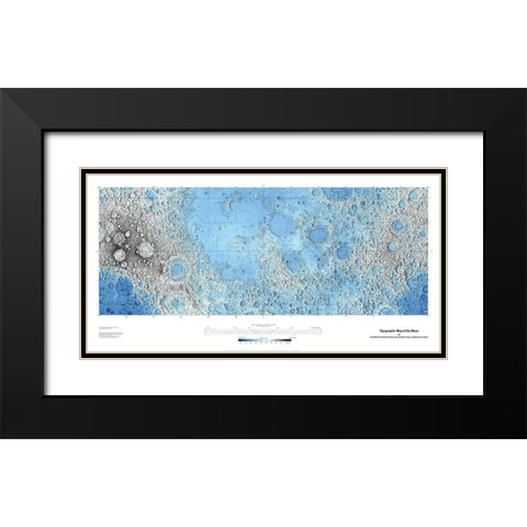 Decorative Topographic Map of the Moon, Projection Black Modern Wood Framed Art Print with Double Matting by United States Geological Survey