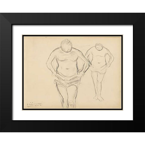 Copies of Cezannes Bathers Black Modern Wood Framed Art Print with Double Matting by Degas, Edgar