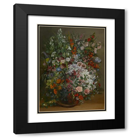 Bouquet of Flowers in a Vase Black Modern Wood Framed Art Print with Double Matting by Courbet, Gustave