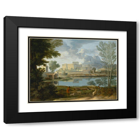 Landscape with a Calm (Un Temps calme et serein) Black Modern Wood Framed Art Print with Double Matting by Poussin, Nicolas