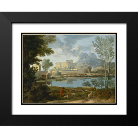 Landscape with a Calm (Un Temps calme et serein) Black Modern Wood Framed Art Print with Double Matting by Poussin, Nicolas