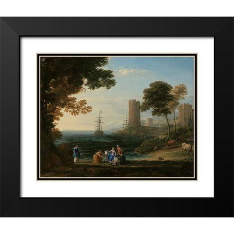 Coast View with the Abduction of Europa Black Modern Wood Framed Art Print with Double Matting by Lorrain, Claude