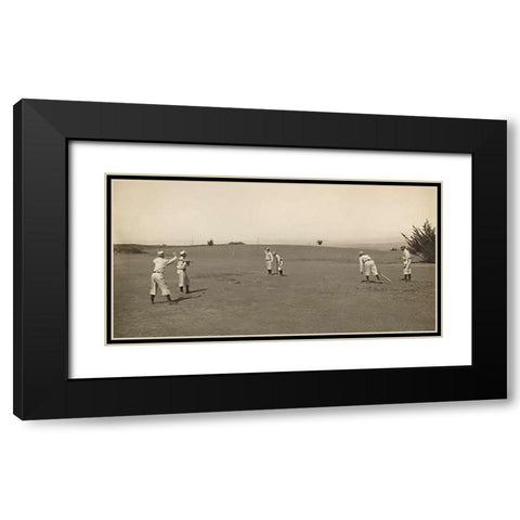 Six Boys With A Ball And Three Bats, Playing Three Old Cat Black Modern Wood Framed Art Print with Double Matting by A.G. Spalding Baseball Collection