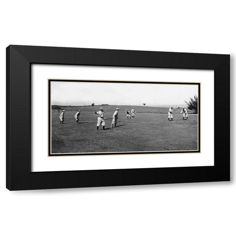 Eight Boys With A Ball And Four Bats, Playing Four Old Cat Black Modern Wood Framed Art Print with Double Matting by A.G. Spalding Baseball Collection