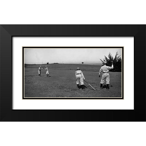 Four Boys With A Ball and Two Bats, Playing Two Old Cat Black Modern Wood Framed Art Print with Double Matting by A.G. Spalding Baseball Collection