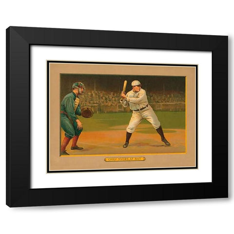Chief Myers at Bat, Baseball Card, 1911 Black Modern Wood Framed Art Print with Double Matting by American Tobacco Company