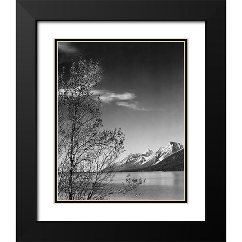 View of mountains with tree in foreground, Grand Teton National Park, Wyoming, 1941 Black Modern Wood Framed Art Print with Double Matting by Adams, Ansel
