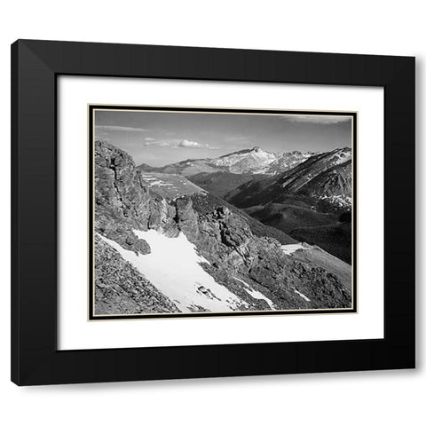 View of barren mountains with snow, in Rocky Mountain National Park, Colorado, ca. 1941-1942 Black Modern Wood Framed Art Print with Double Matting by Adams, Ansel