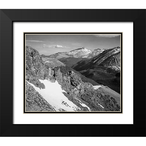 View of barren mountains with snow, in Rocky Mountain National Park, Colorado, ca. 1941-1942 Black Modern Wood Framed Art Print with Double Matting by Adams, Ansel