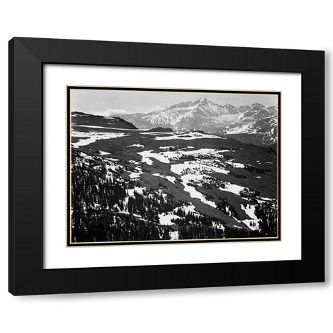 View of plateau, snow covered mountain in background, Longs Peak, in Rocky Mountain National Park, C Black Modern Wood Framed Art Print with Double Matting by Adams, Ansel