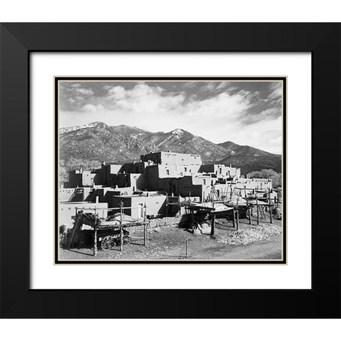 Full view of city, mountains in background, Taos Pueblo National Historic Landmark, New Mexico, 1941 Black Modern Wood Framed Art Print with Double Matting by Adams, Ansel