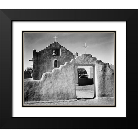 Full side view of entrance with gate to the right, Church, Taos Pueblo National Historic Landmark, N Black Modern Wood Framed Art Print with Double Matting by Adams, Ansel