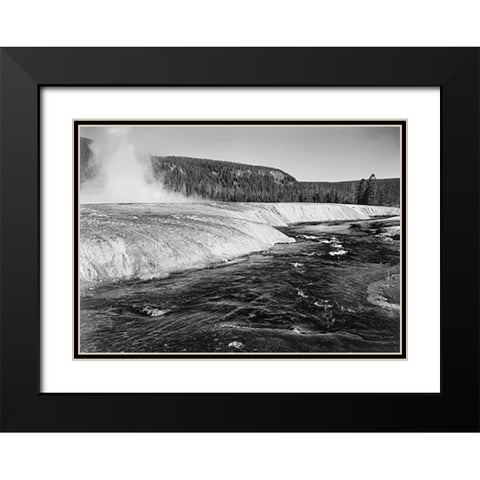 River in foreground, trees behind, Firehold River, Yellowstone National Park, Wyoming, ca. 1941-1942 Black Modern Wood Framed Art Print with Double Matting by Adams, Ansel
