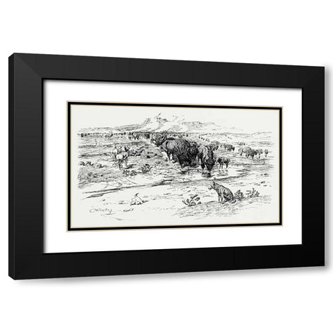 Natures Cattle, 1899 Black Modern Wood Framed Art Print with Double Matting by Russell, Charles