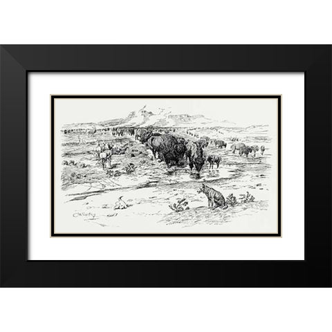 Natures Cattle, 1899 Black Modern Wood Framed Art Print with Double Matting by Russell, Charles