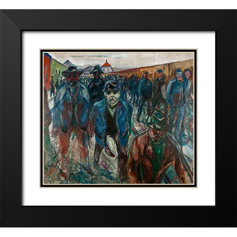 Workers on their Way Home, 1913-1914 Black Modern Wood Framed Art Print with Double Matting by Munch, Edvard